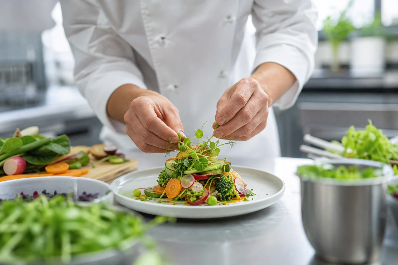 Chef preparing fresh dishes in a modern kitchen
