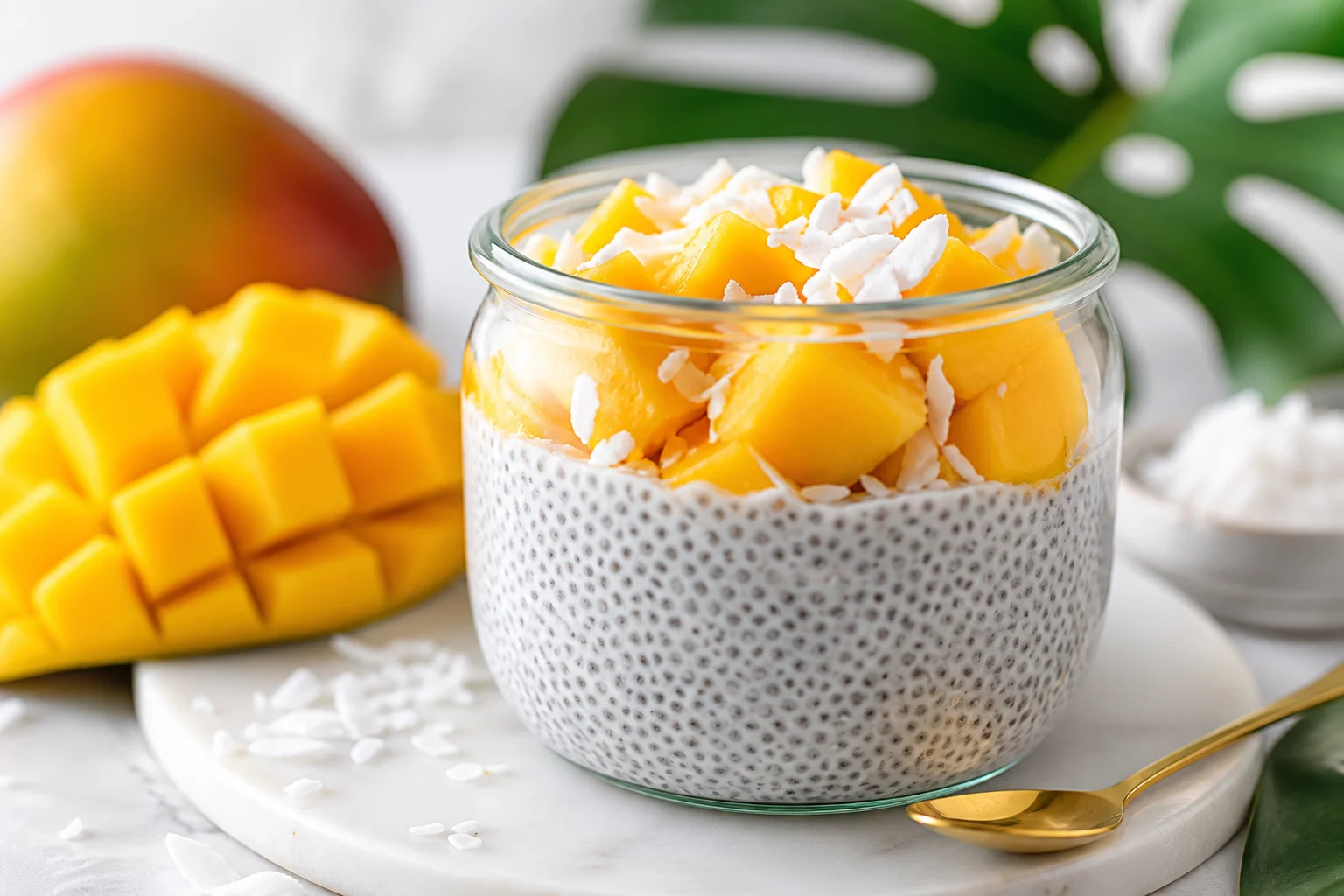 Chia pudding with mango and coconut milk