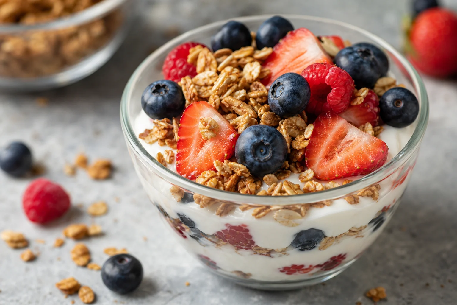 Granola with Greek yogurt and berries