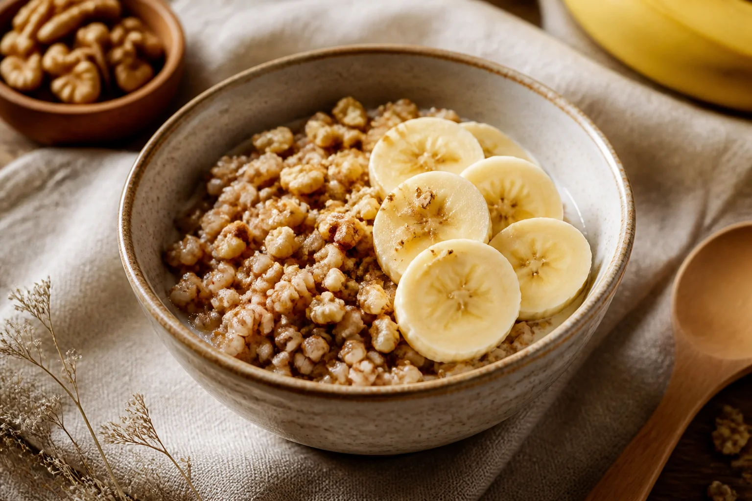 Buckwheat porridge with nuts and banana