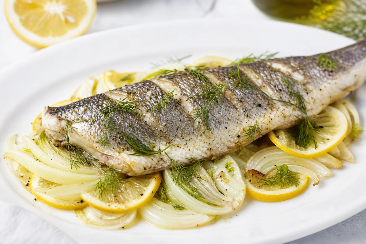 Baked sea bass with fennel