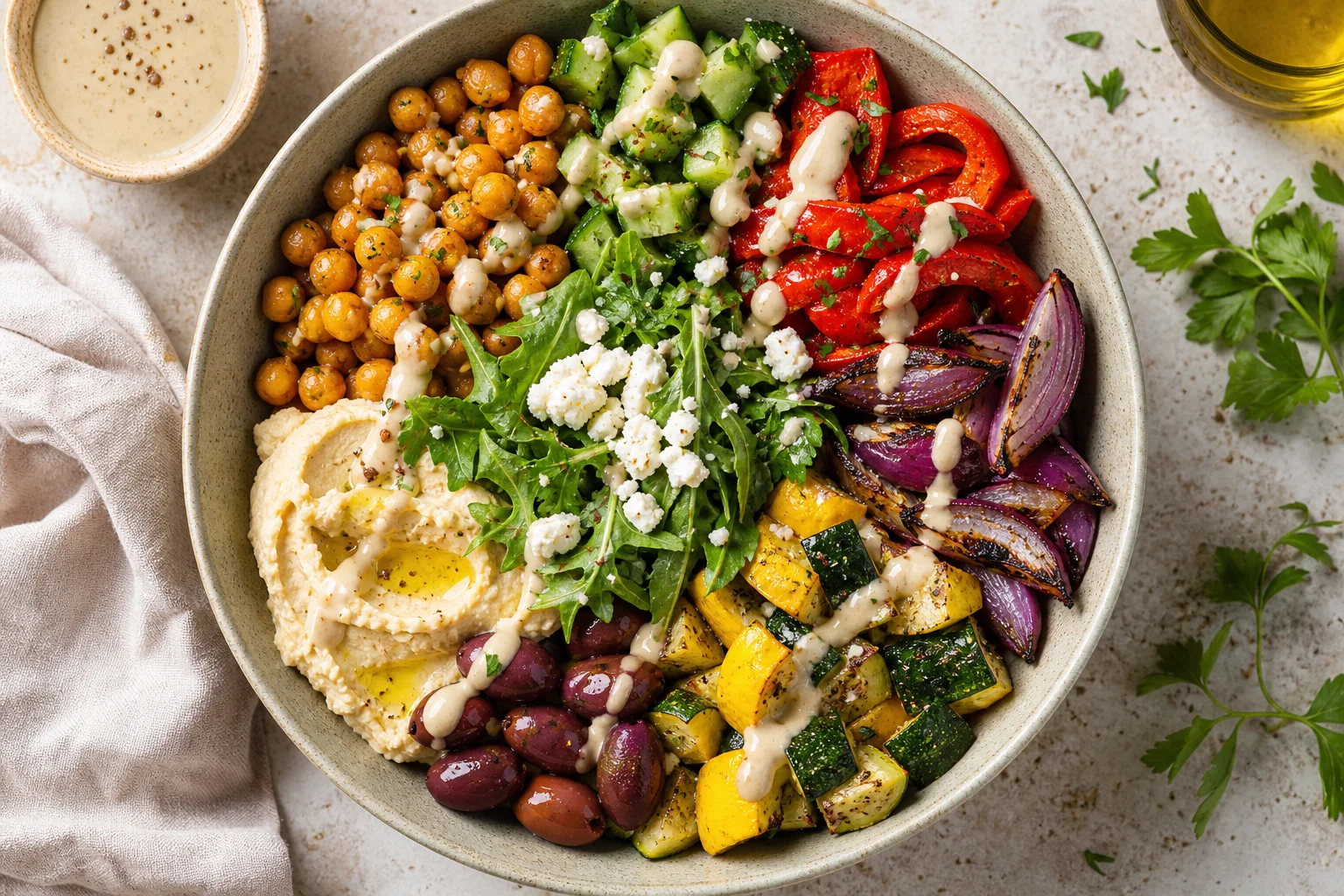 Mediterranean bowl with chickpeas and tahini