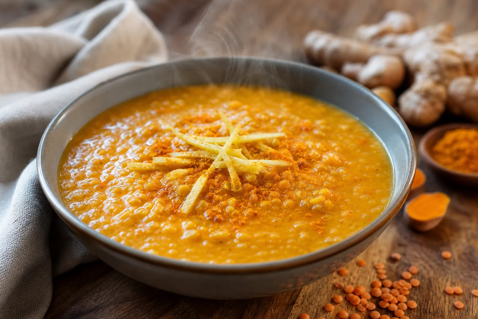 Red lentil soup with ginger and turmeric