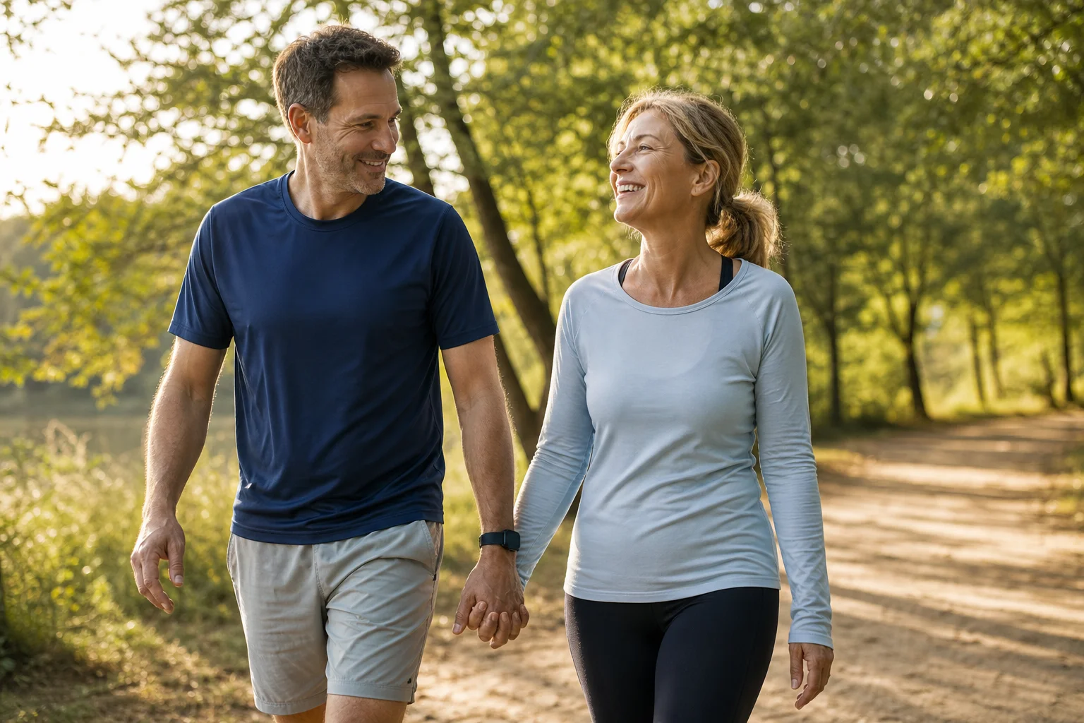 Active couple outdoors — freedom of movement and vitality